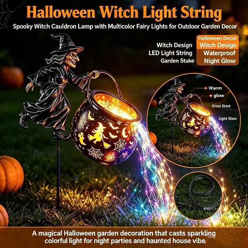 String Light Outdoor - New Halloween Witch Cauldron Stake Light:
