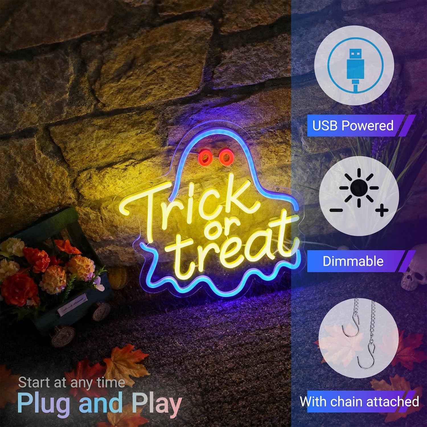 Trick or Treat Ghost Neon Sign - Home Decor Lighting Tricks recension och pris